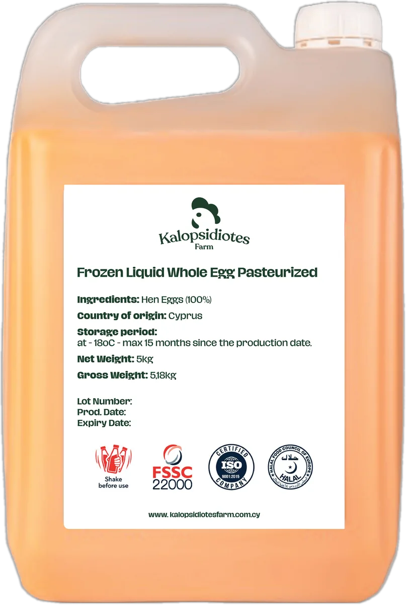 Five-litre container of pasteurised liquid whole egg